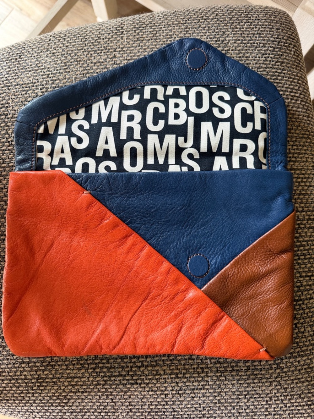 Marc Jacobs Colorblock Leather Clutch in Navy, Orange & Brown